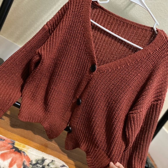 Button up burnt orange/matron cropped sweater - Picture 2 of 2